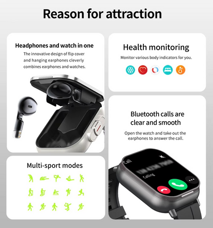 Smart Watch with Earbuds Health Monitoring BT Call 2 in 1 TWS Earphones Sports Reloj Smartwatch Wireless Headphones