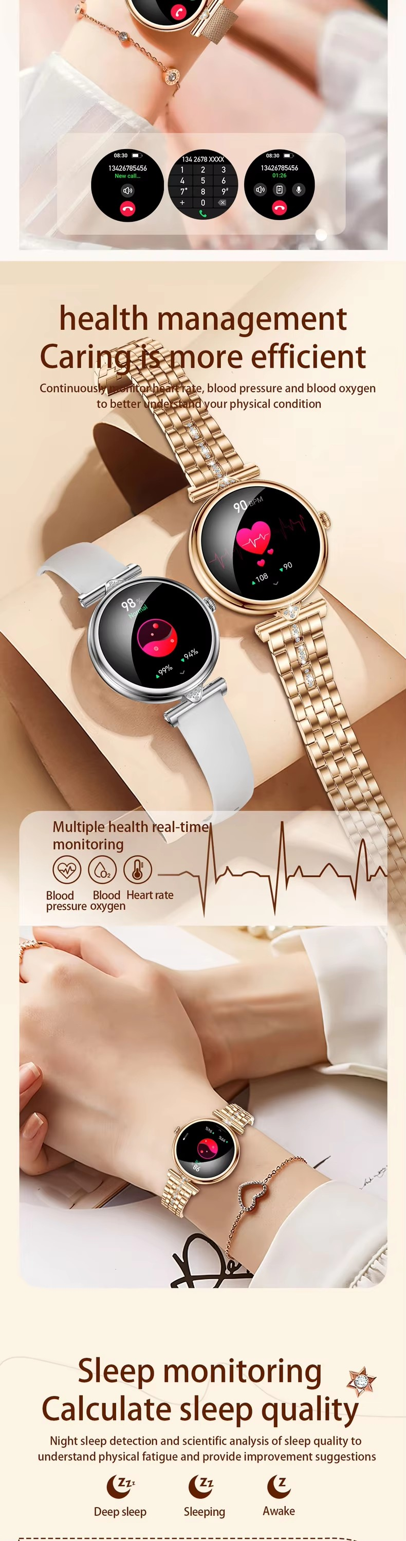 2025 New 1.28inch AMOLED women smart watch with heart rate blood pressure sports smartwatch for lady