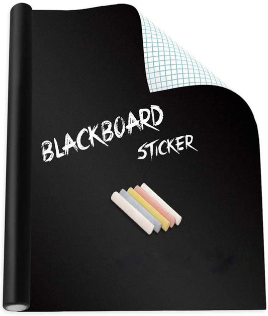 Black Board sticker (45x200cm) Wall Sticker Removable Decal Chalkboard with 5 Chalks for Home School Office College Room Kitchen Kids