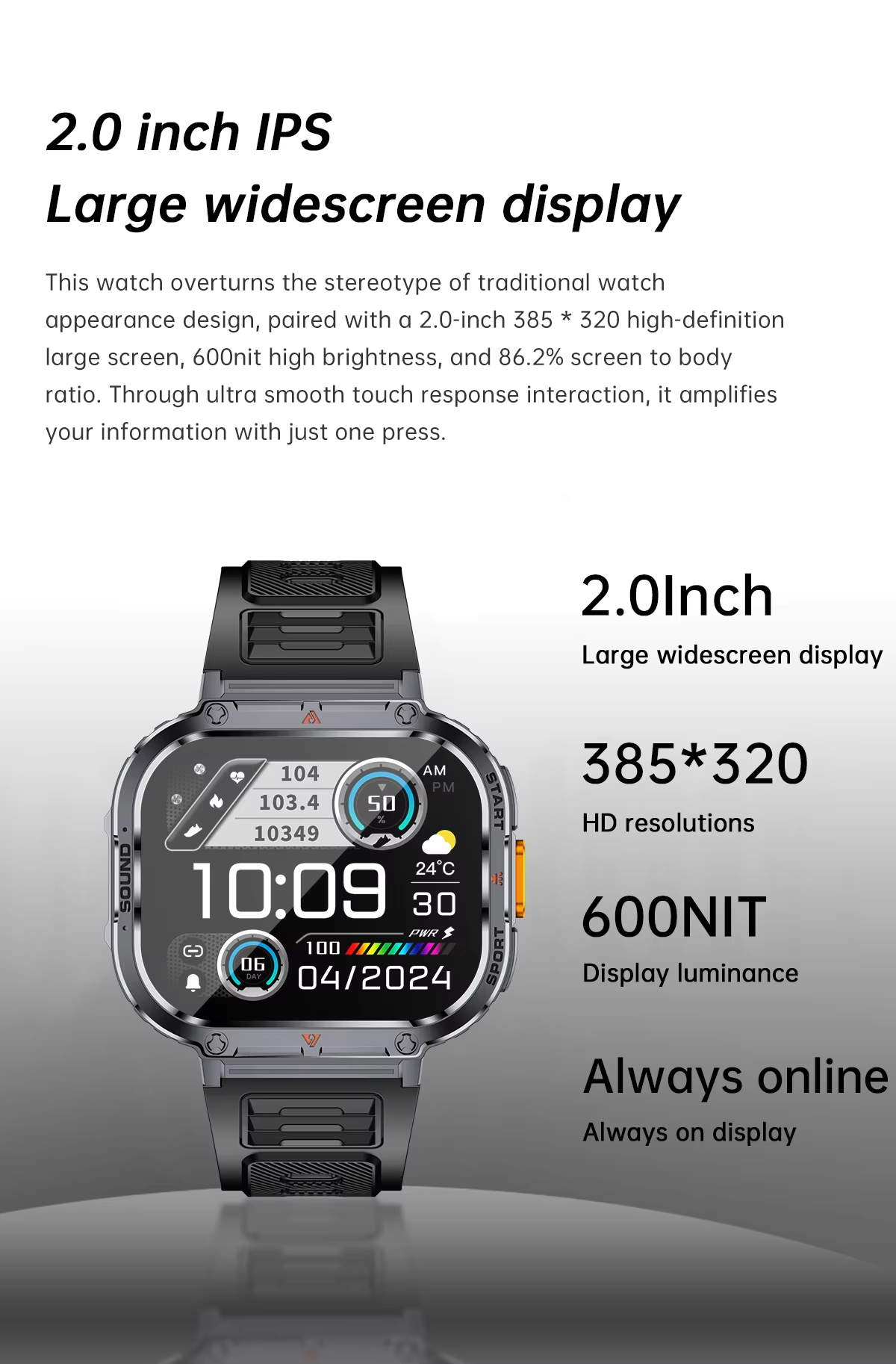 AI Assistant Smartwatch for Men Waterproof Outdoor Flashlight 400mAh Battery BT Call Health Sport Camera Android System