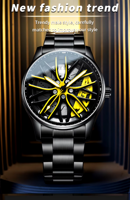 Unique Creative Design Quartz Men Watch Waterproof Reloj Car Wheel Spin Rotate 3d Hollow Steel Quartz Watch