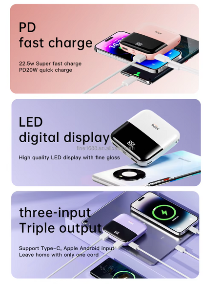 PD22.5W Fast Charging Power Bank Ultra Slim Powerbanks 10000mah Mini Power Bank Digital Display Super Fast Charging