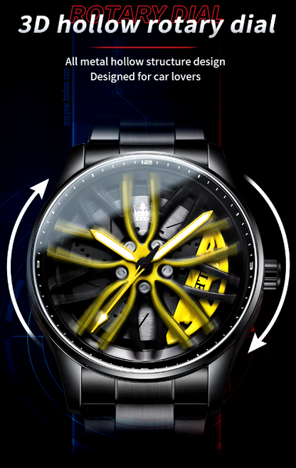 Unique Creative Design Quartz Men Watch Waterproof Reloj Car Wheel Spin Rotate 3d Hollow Steel Quartz Watch