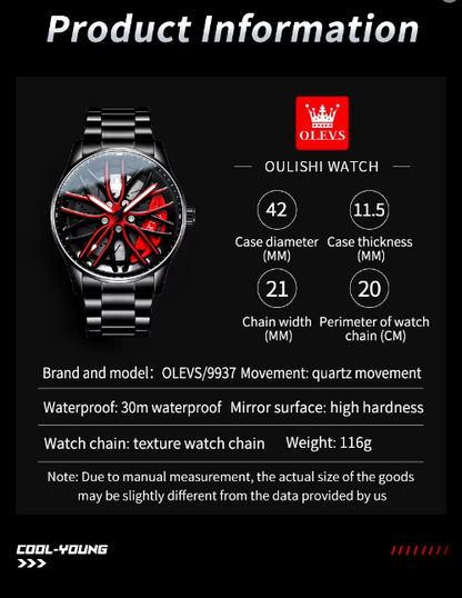 Unique Creative Design Quartz Men Watch Waterproof Reloj Car Wheel Spin Rotate 3d Hollow Steel Quartz Watch