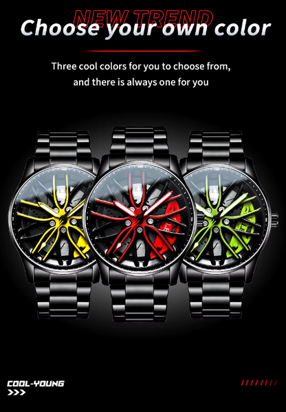 Unique Creative Design Quartz Men Watch Waterproof Reloj Car Wheel Spin Rotate 3d Hollow Steel Quartz Watch