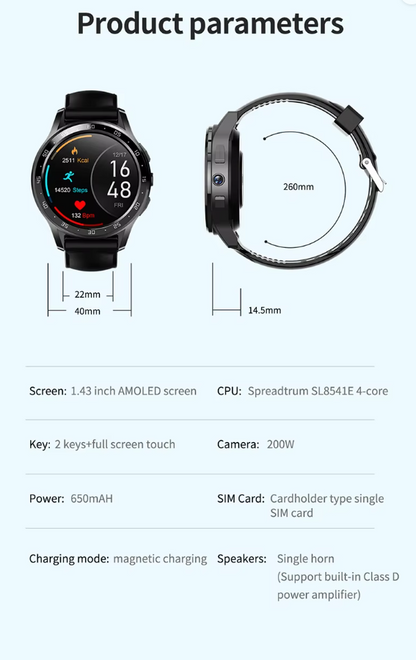 Sport fashion smart watches ip67 waterproof GPS 4g smart watch fitness tracker 1.43 inch a1 sim card