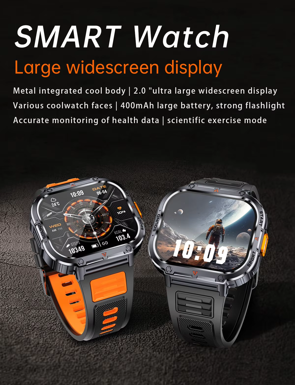 AI Assistant Smartwatch for Men Waterproof Outdoor Flashlight 400mAh Battery BT Call Health Sport Camera Android System