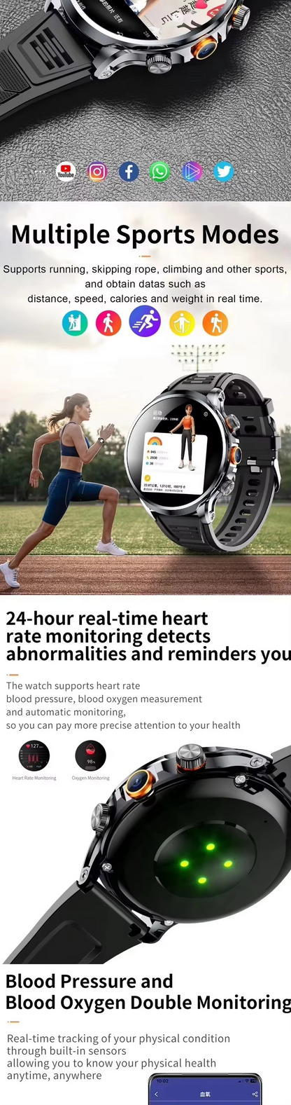 New Arrival Smart Watch GPS WIFI heart rate Fitness watches Reloj Intelligent for Men 4G Android Smartwatch