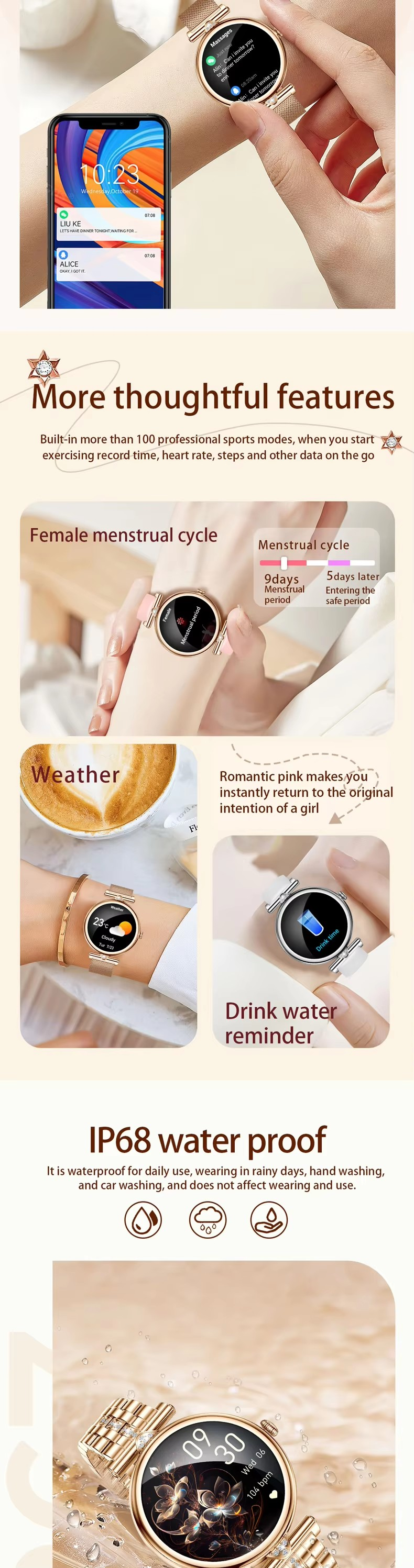 2025 New 1.28inch AMOLED women smart watch with heart rate blood pressure sports smartwatch for lady