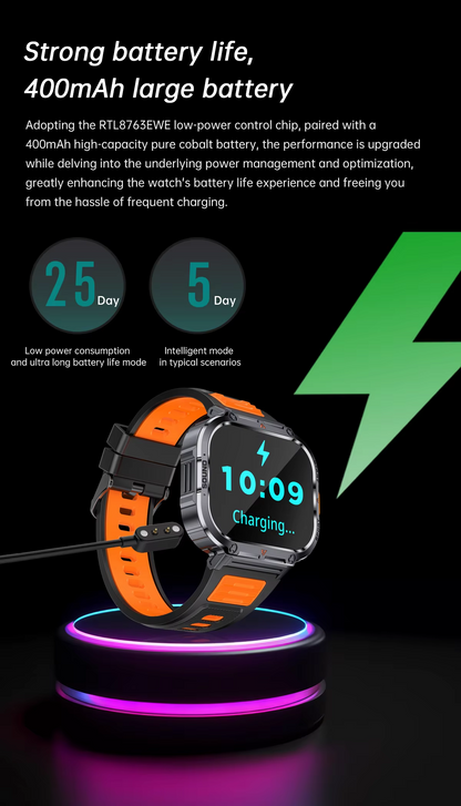 AI Assistant Smartwatch for Men Waterproof Outdoor Flashlight 400mAh Battery BT Call Health Sport Camera Android System